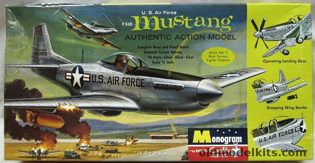 Monogram 1/32 F-51D (P-51D) Mustang Action Model - Four Star Issue, PA77-198 plastic model kit